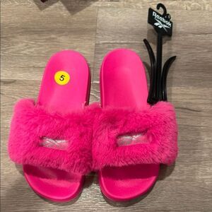 Reebok Pink Furry Slides